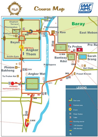 Angkor Wat : semi marathon en terre d'aventure. Carte de la course