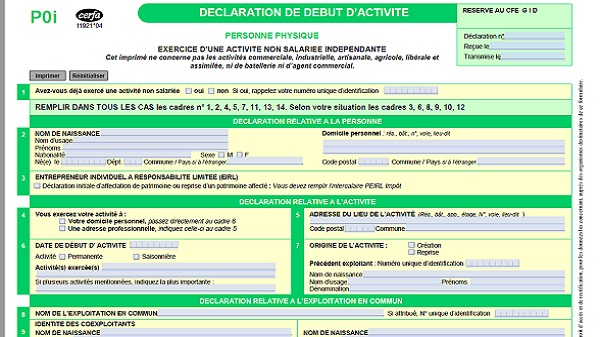 déclaration d'activité CERFA 11921 04