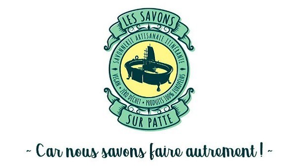 Jérôme et ses "Savons Sur Patte" végans et zéro déchet. Logo savons sur patte